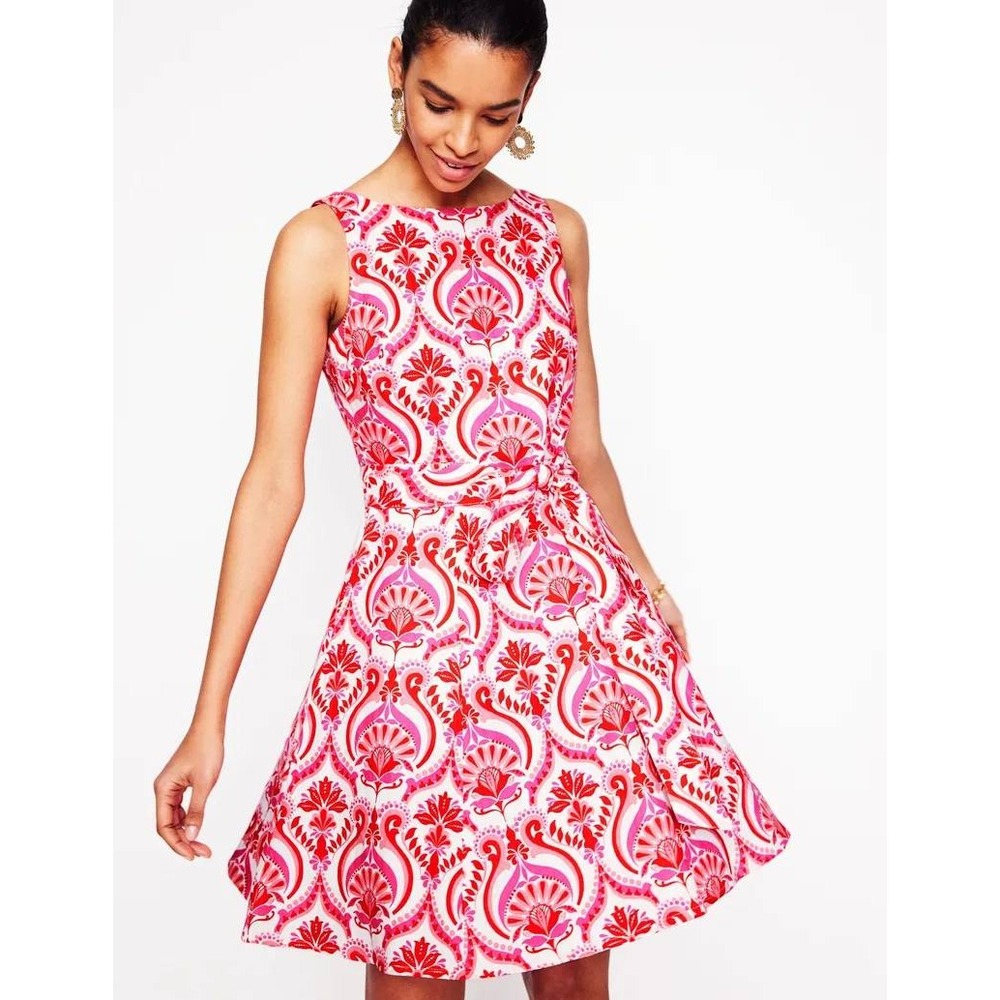 Boden Anya Sleeveless Linen Mini Dress Red Pink Floral‎ Damask Print Size US 6R